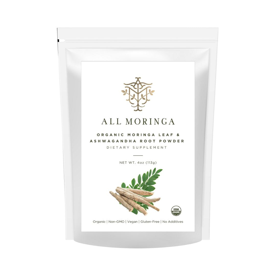 Organic Moringa & Ashwagandha Powder – Adaptogenic Superfood for Stress & Energy 4oz USDA Organic, Non-GMO