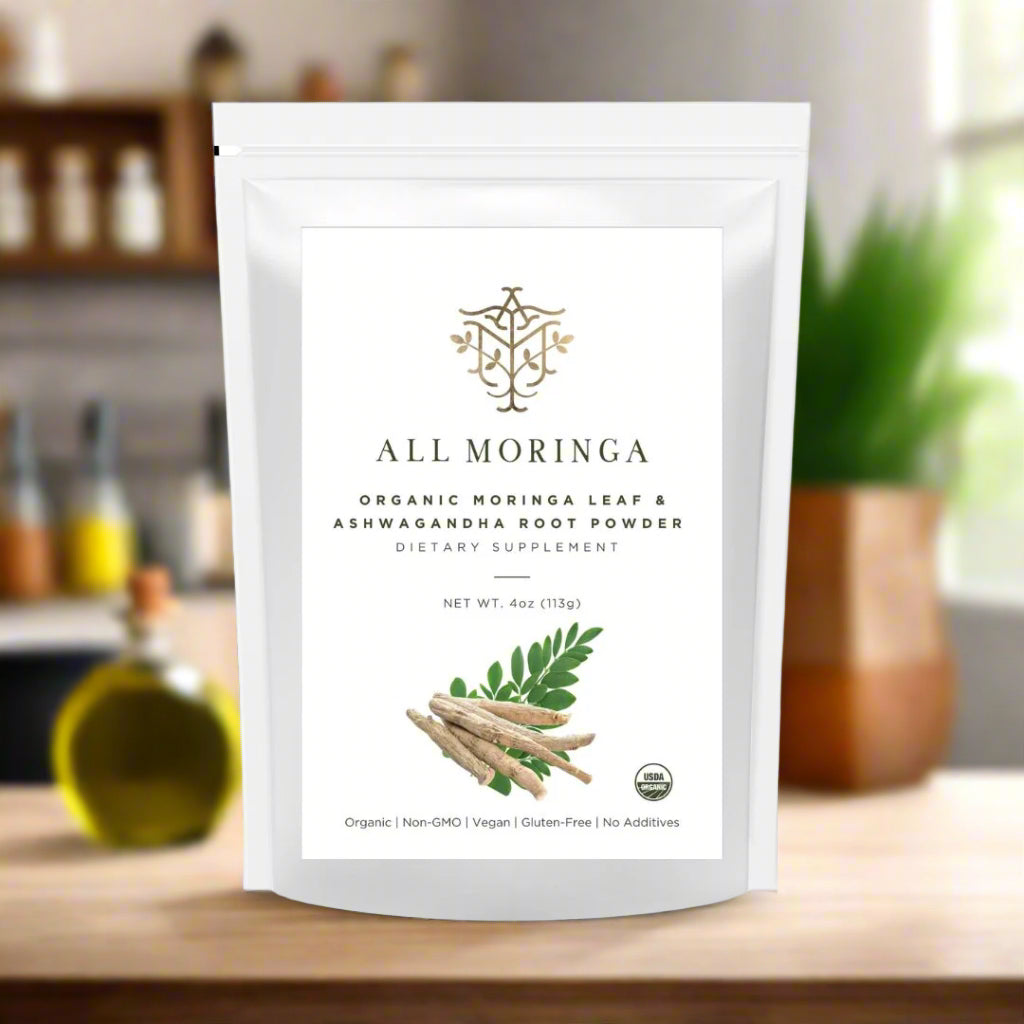 Organic Moringa & Ashwagandha Powder – Adaptogenic Superfood for Stress & Energy 4oz USDA Organic, Non-GMO