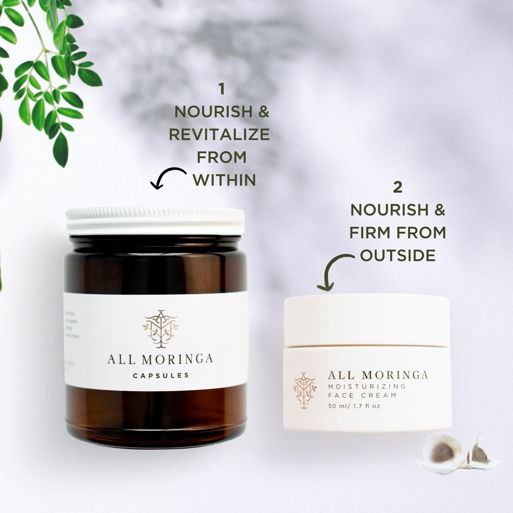 Skincare supplements Moringa Face Cream + Moringa leaf Capsules/Powder | Beautiful Inside and Out