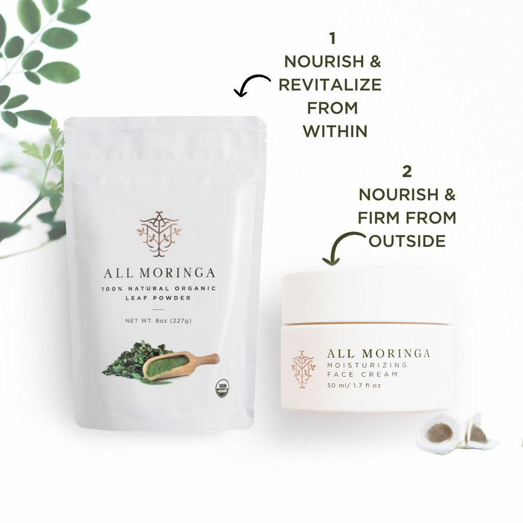 Skincare supplements Moringa Face Cream + Moringa leaf Capsules/Powder | Beautiful Inside and Out