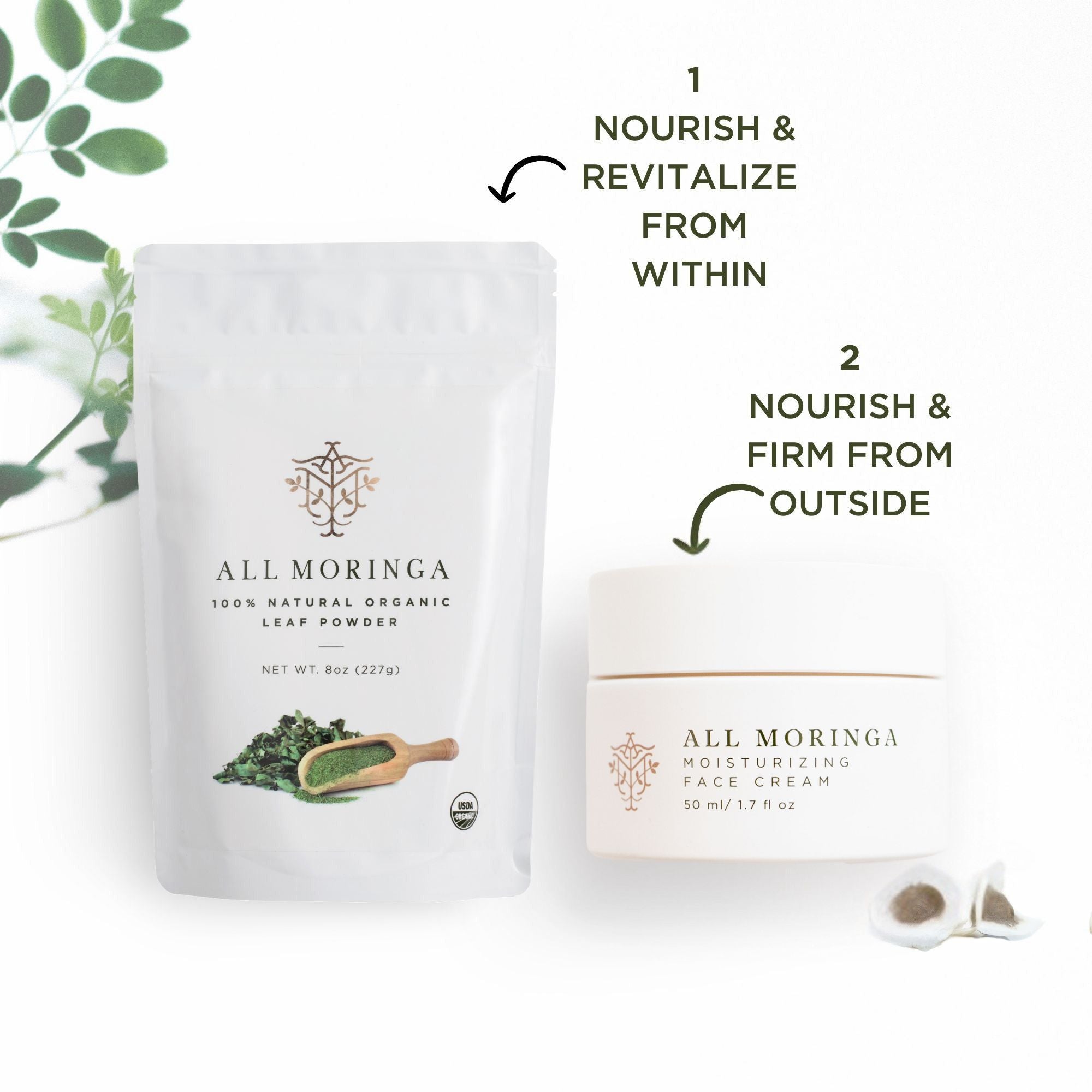 Skincare supplements Moringa Face Cream + Moringa leaf Capsules/Powder | Beautiful Inside and Out